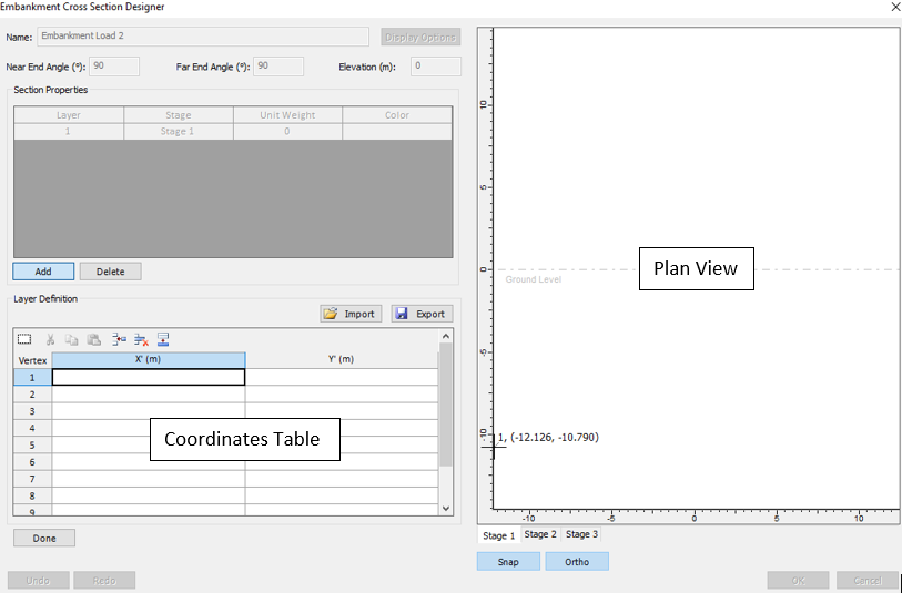 Embankment Cross Section Designer dialog